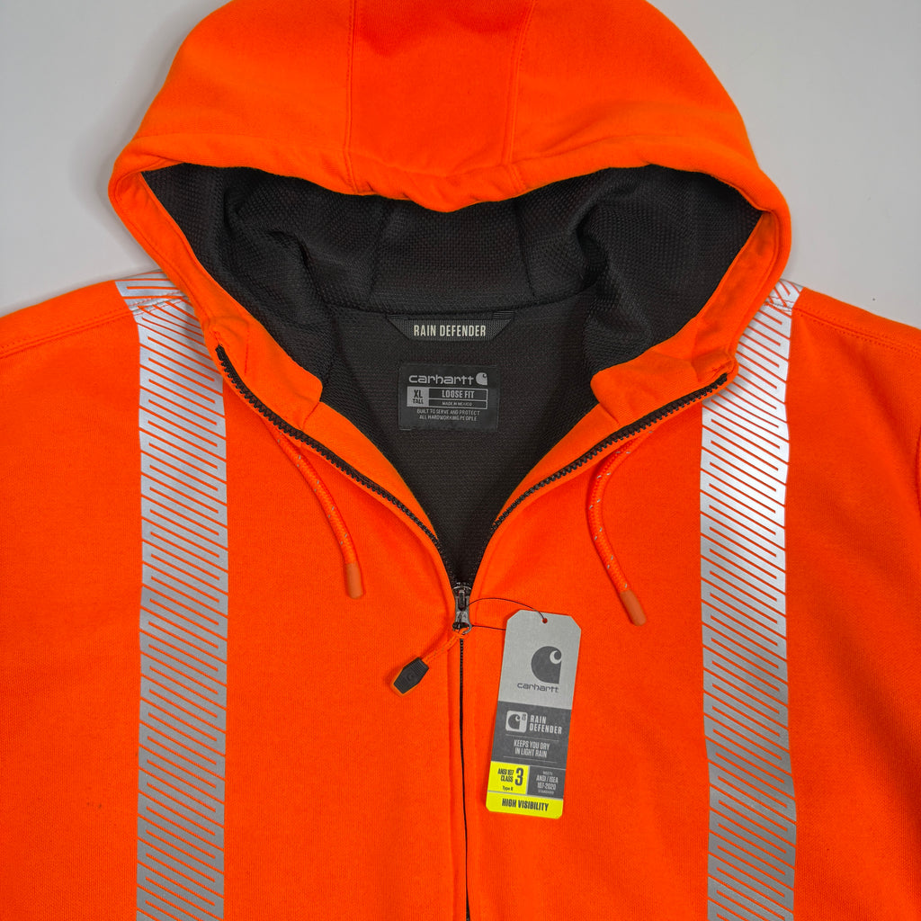Carhartt 3M High Visibility Loose Fit Class 3 Zip Up Hoodie XL Orange
