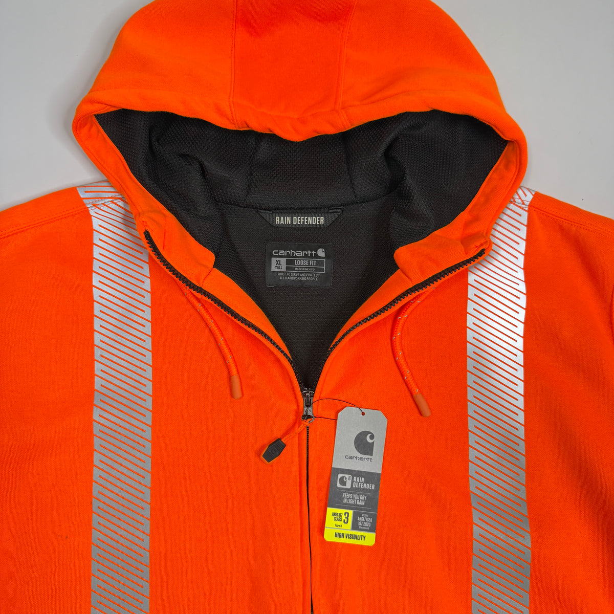 Carhartt 3M High Visibility Loose Fit Class 3 Zip Up Hoodie XL Orange