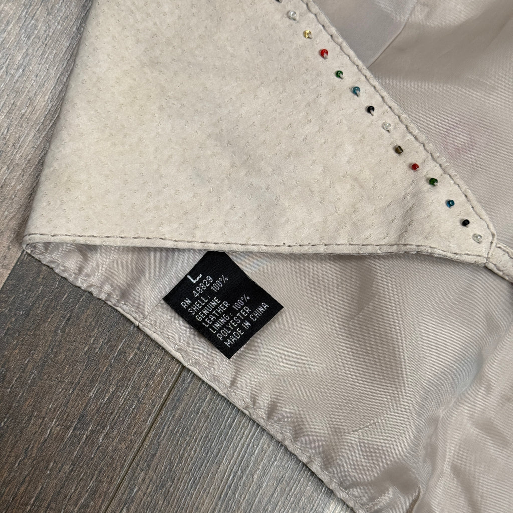 VTG Helium London Embroidered Beaded Leather Halter Top S Tan