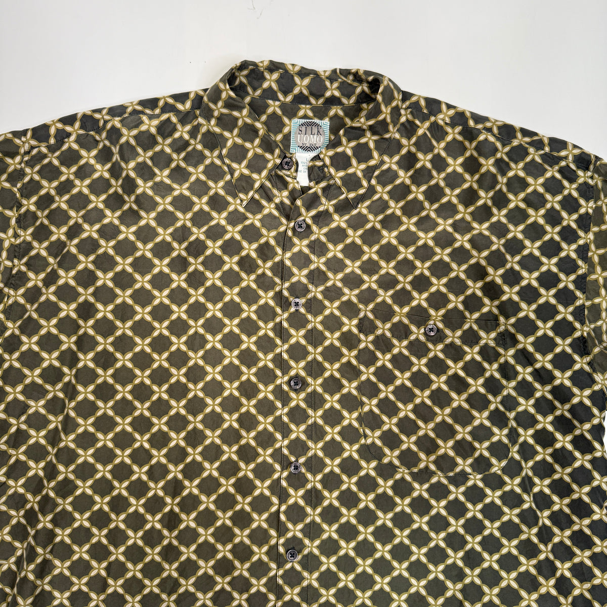 VTG Silk Uomo Floral Silk Button Up XL