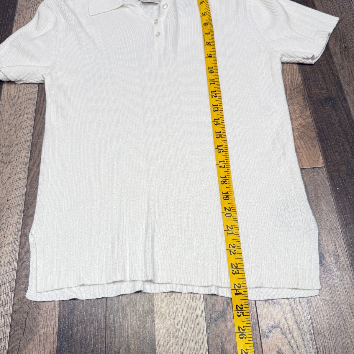VTG Basic Editions Polo Top Ribbed Knit Top S White