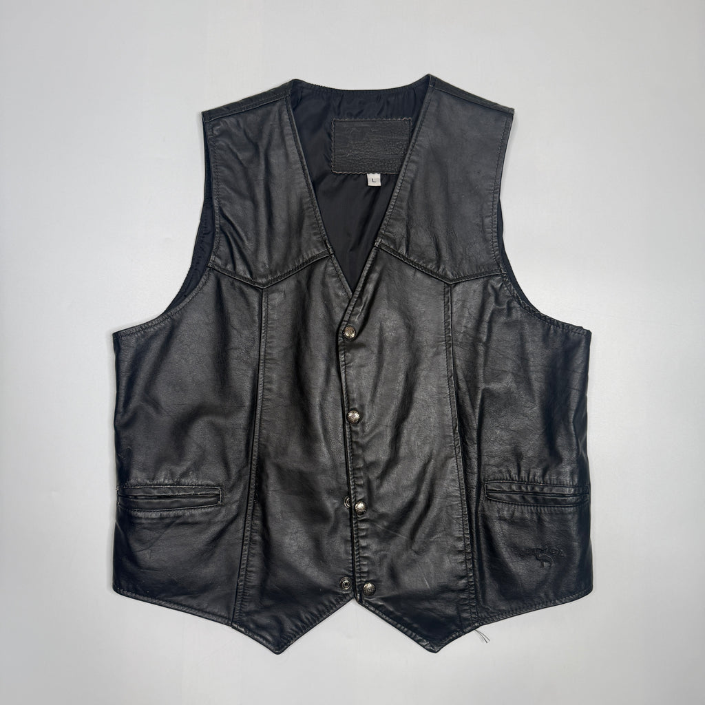 VTG Branded Garments Camel Leather Vest L Black