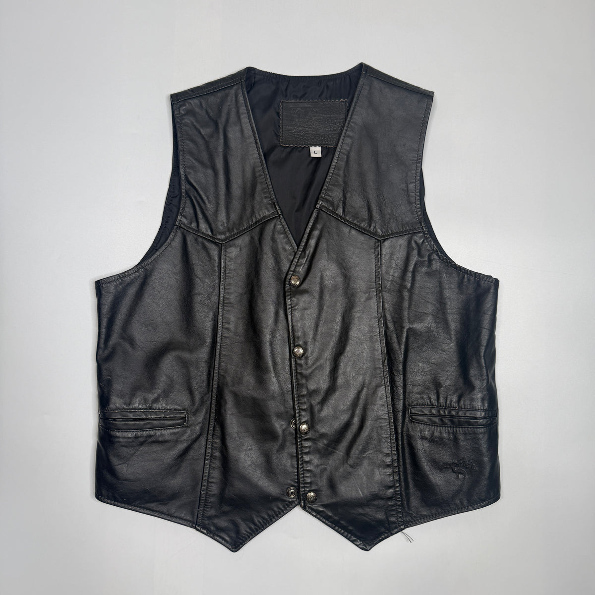 VTG Branded Garments Camel Leather Vest L Black