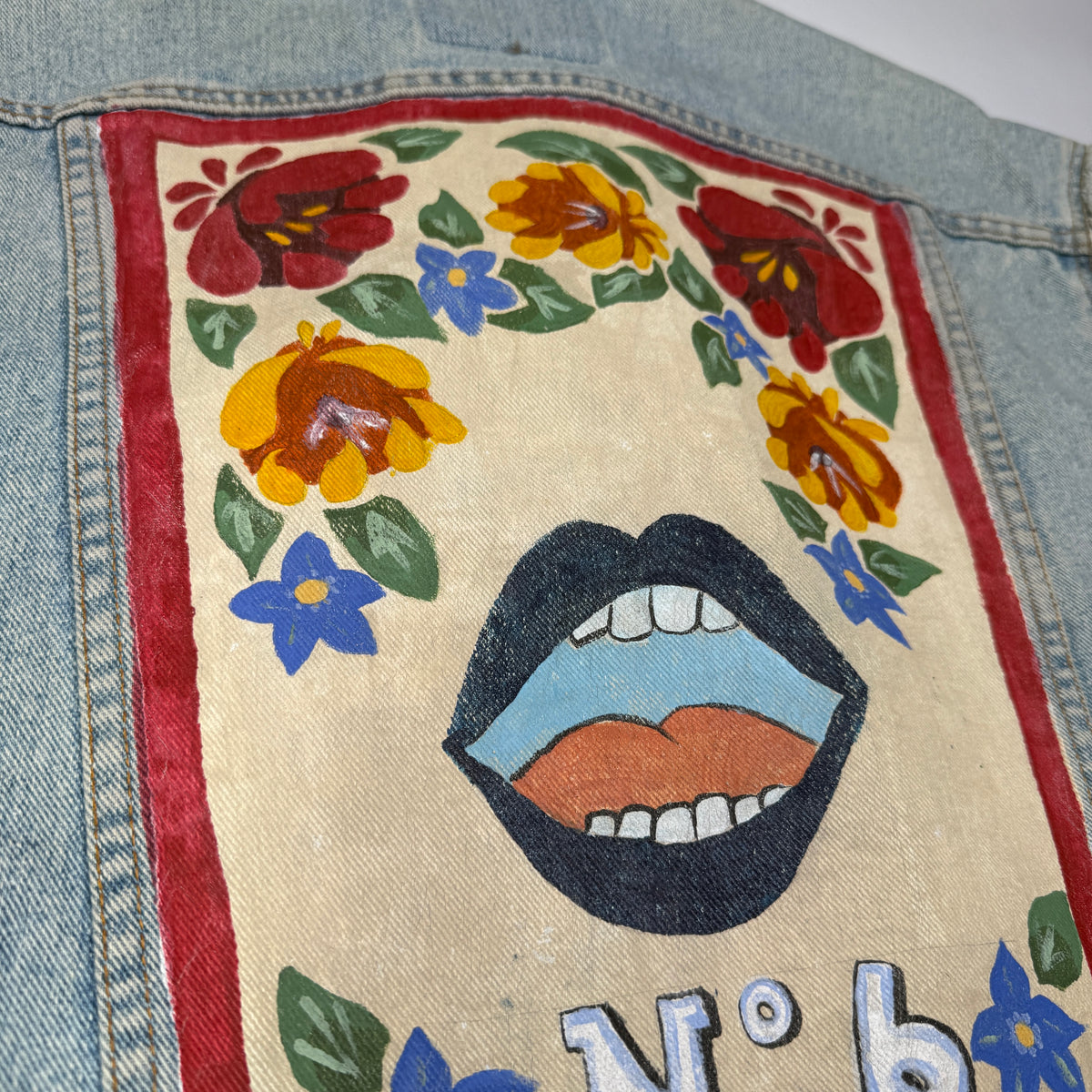VTG Levis Cut Off Floral Hand Painted Denim Vest S/M