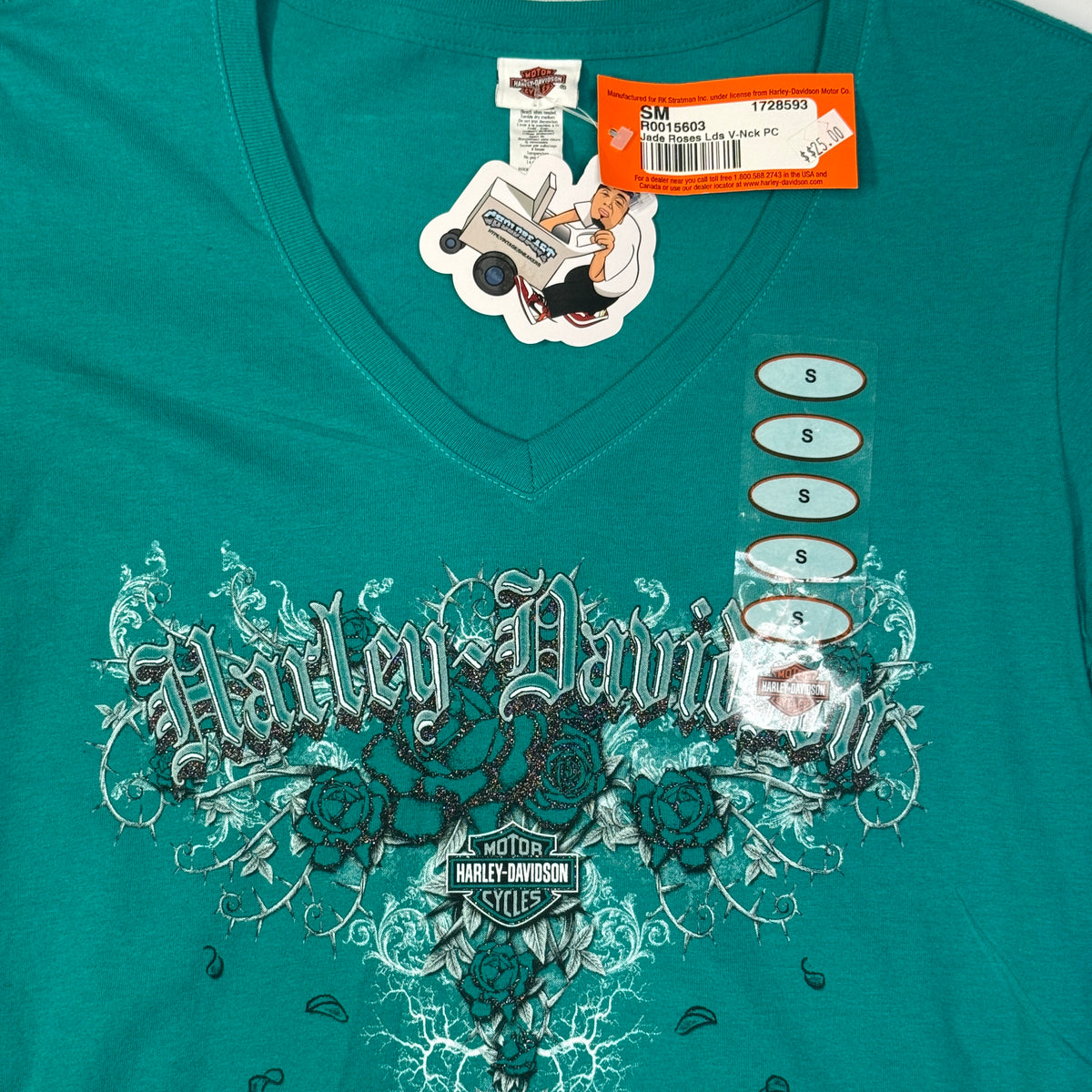 NWT Y2k Harley Davidson Roses V Neck T Shirt S Jade