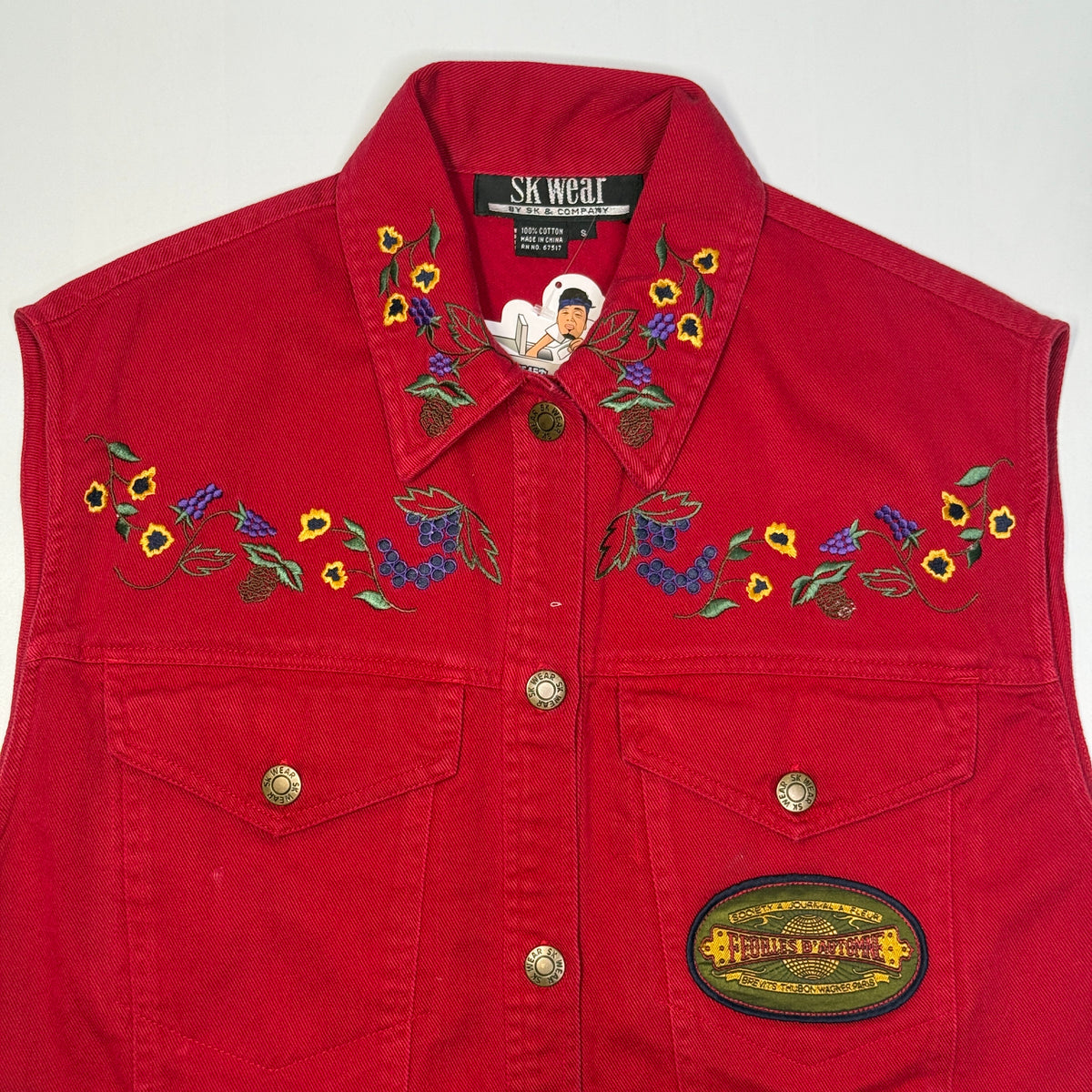 VTG Ski Wear Floral embroidered Vest S Red