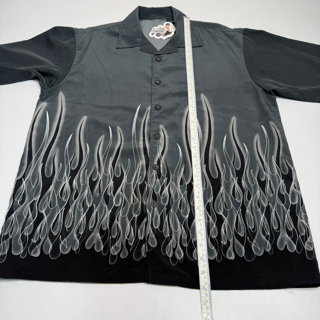 Y2K Flame Oversized Button Up XL/L Grey