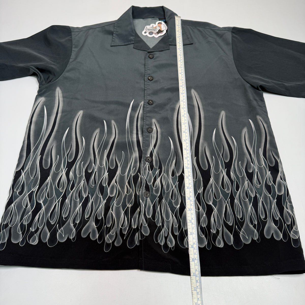 Y2K Flame Oversized Button Up XL/L Grey