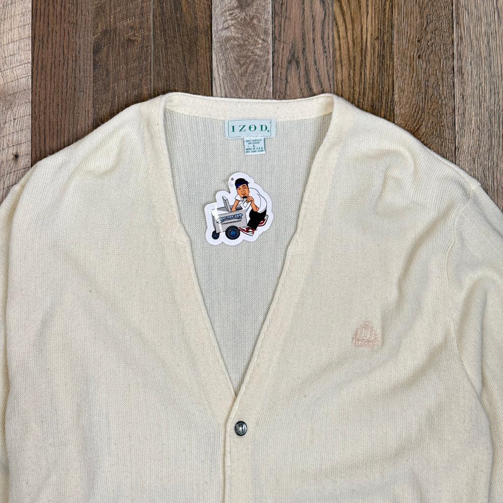 VTG Izod Acrylic Cardigan L Ivory