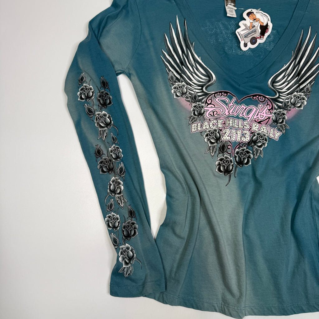Y2K 2013 Sturgis Black Hills Rally V Neck L/S T Shirt S Blue
