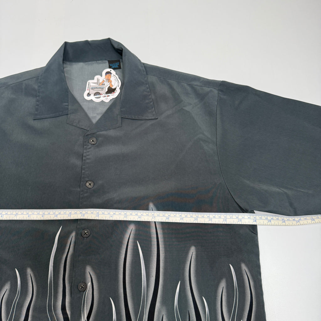 Y2K Flame Oversized Button Up XL/L Grey