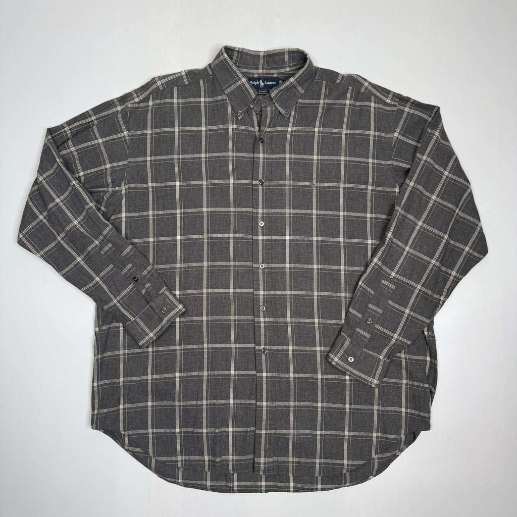 VTG Ralph Lauren Tattersall Check L/S Button Up XL Grey