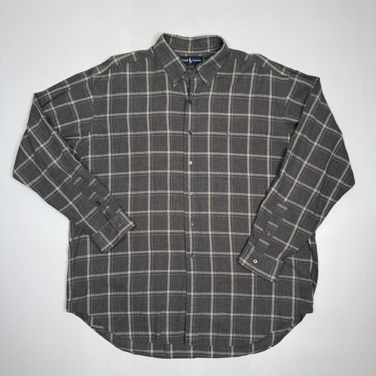 VTG Ralph Lauren Tattersall Check L/S Button Up XL Grey