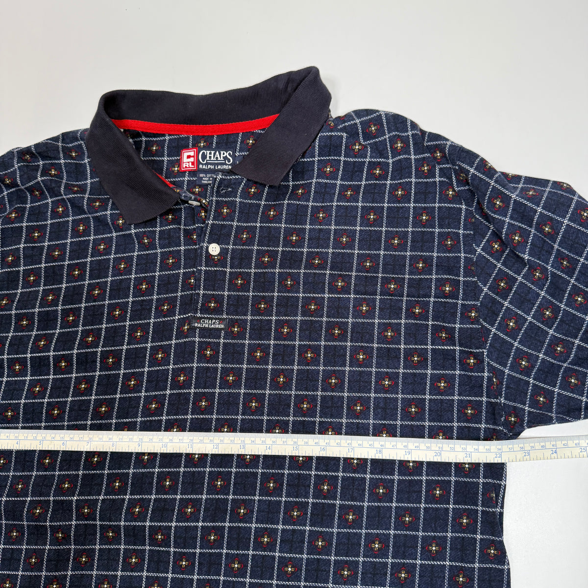 VTG Chaps Ralph Lauren Checkered Polo Shirt L Navy