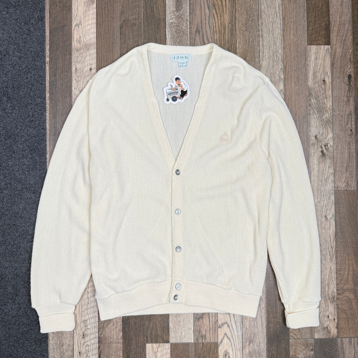 VTG Izod Acrylic Cardigan L Ivory