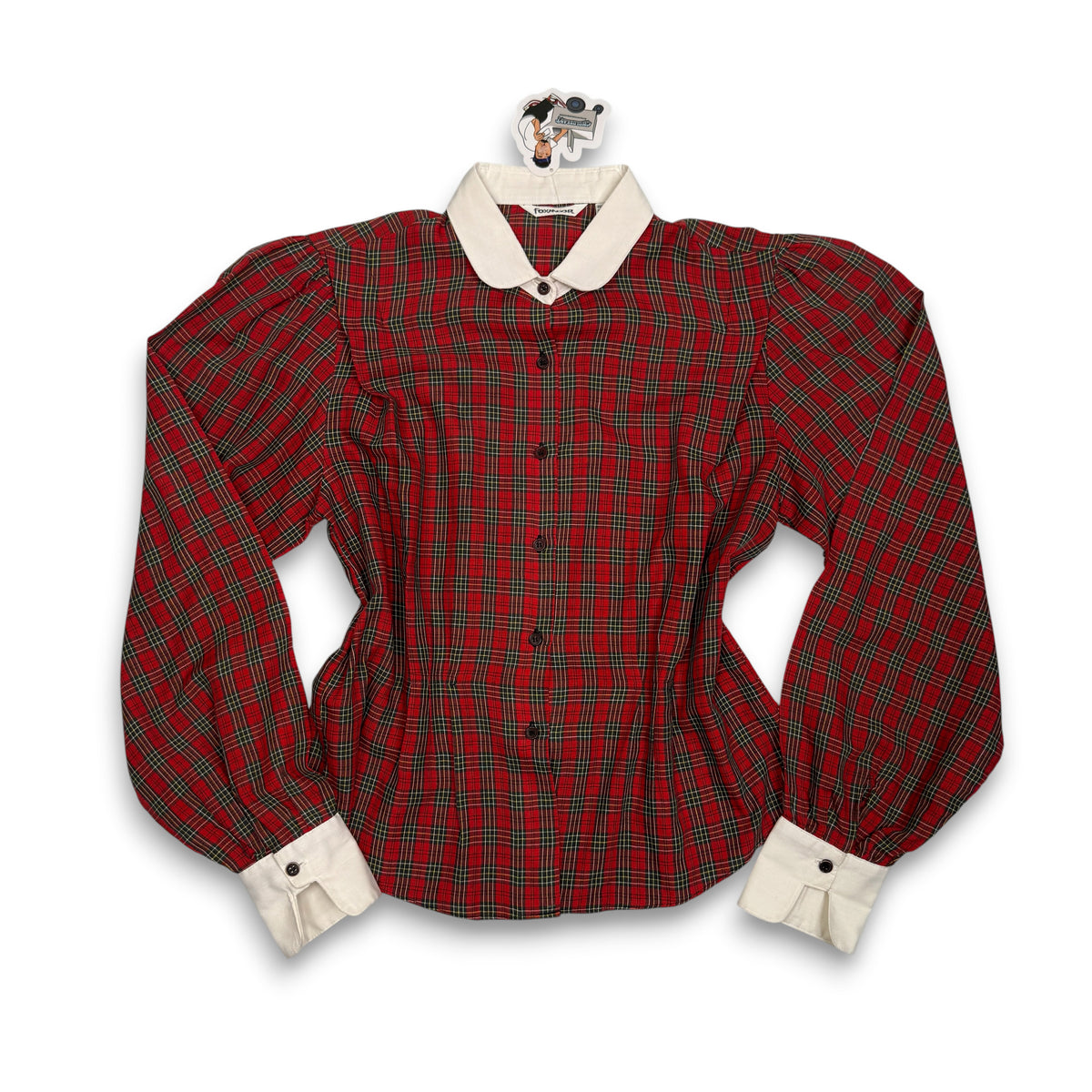 VTG Foxmoor Blouse Tartan Plaid Peter Pan Collar Puff Sleeve Blouse S