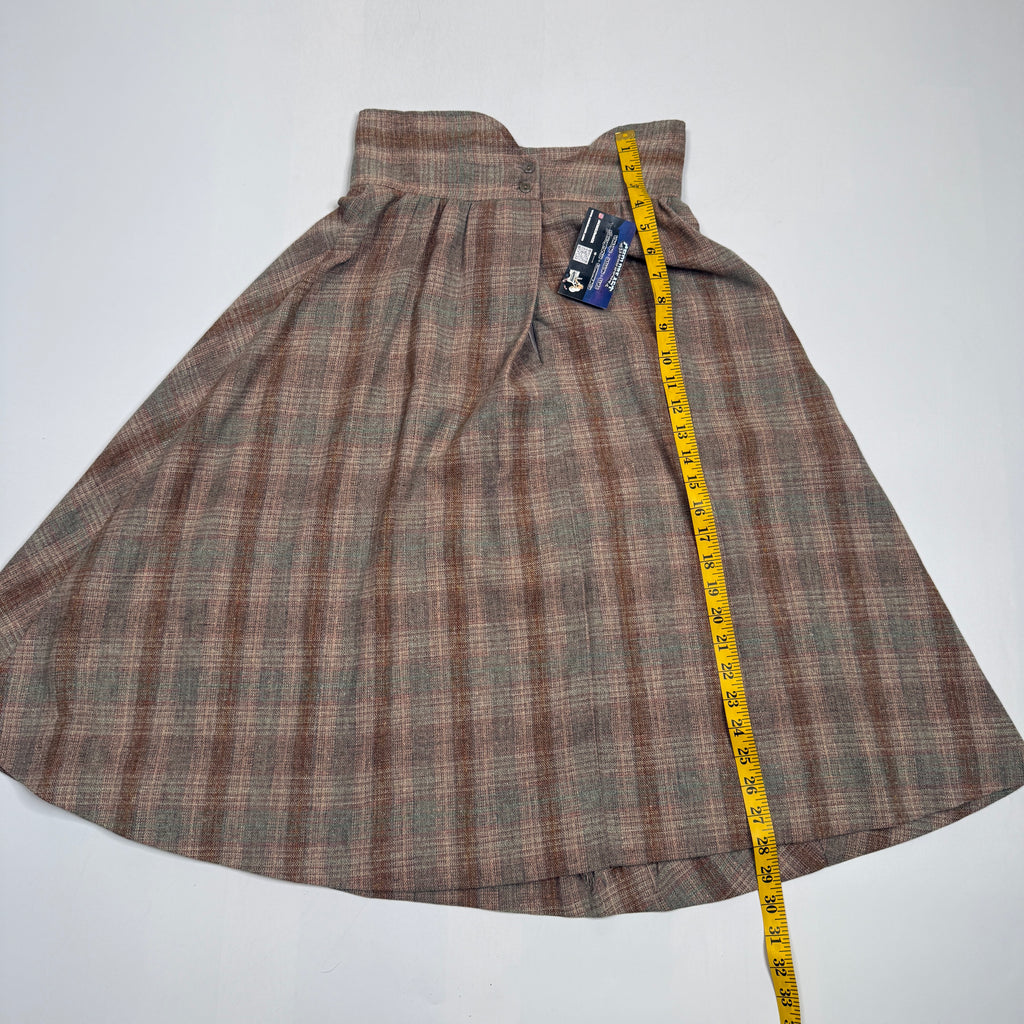 VTG Clyde Plaid Pleated Maxi Boho Skirt High Waisted 26" S/XS