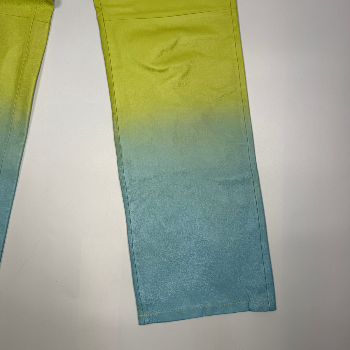 Y2K Metrostyle Leather Pantsuit Set Ombre Blazer Flare Pants L Green Blue