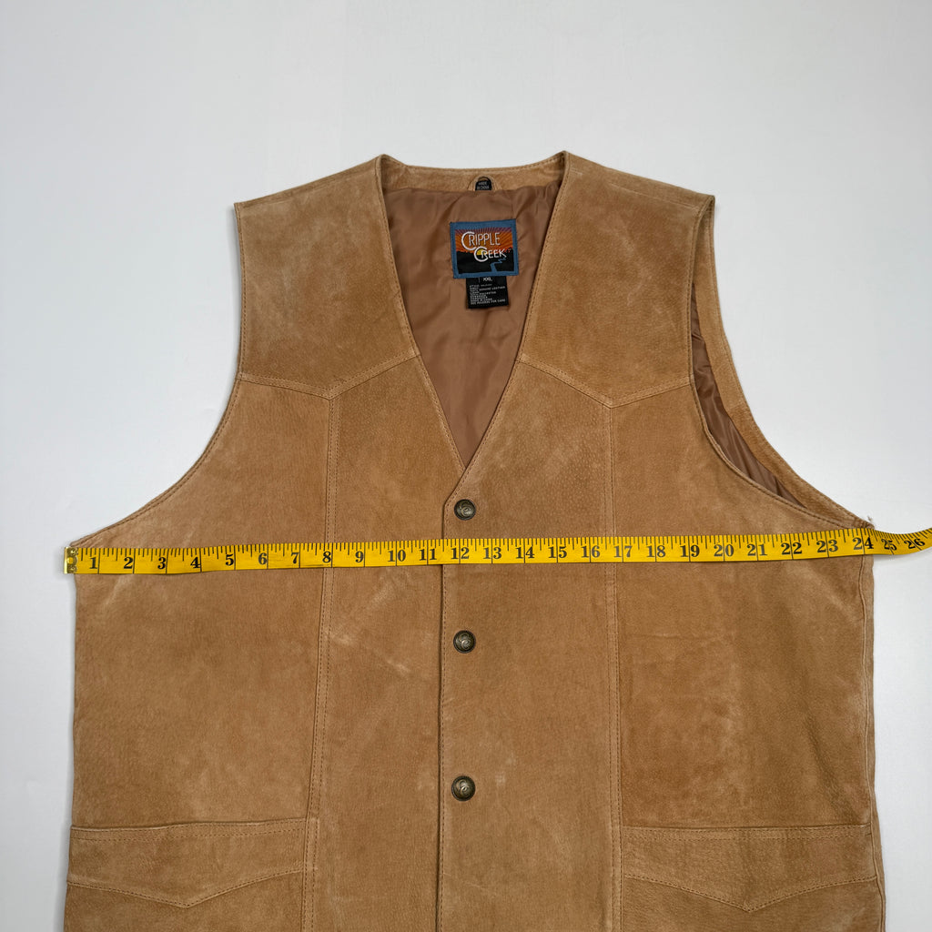 VTG Cripple Creek Suede Leather Vest S XL Brown