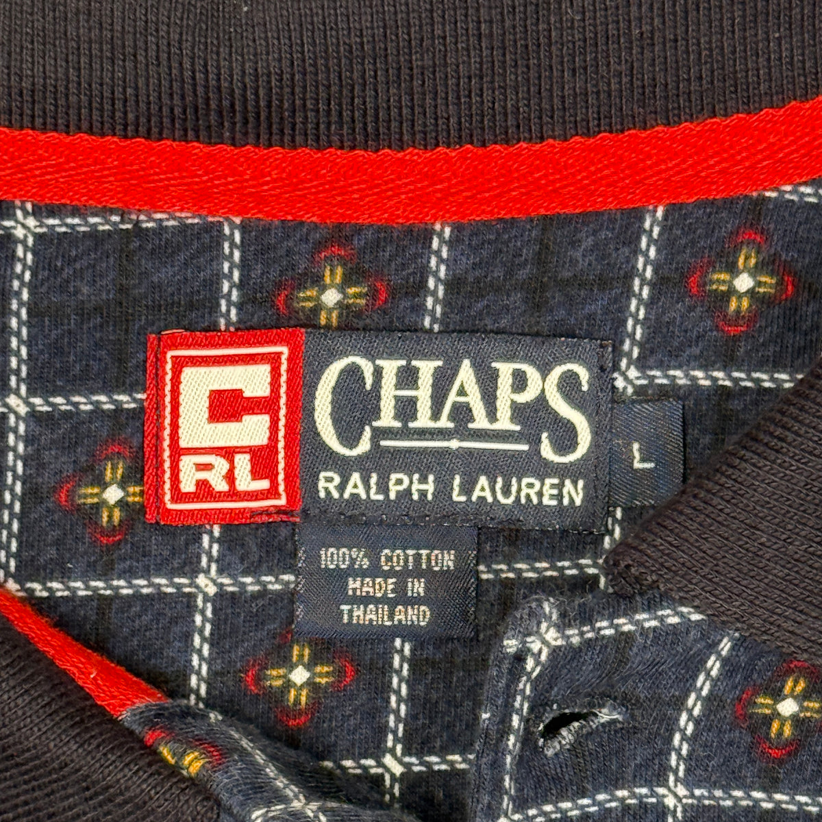 VTG Chaps Ralph Lauren Checkered Polo Shirt L Navy