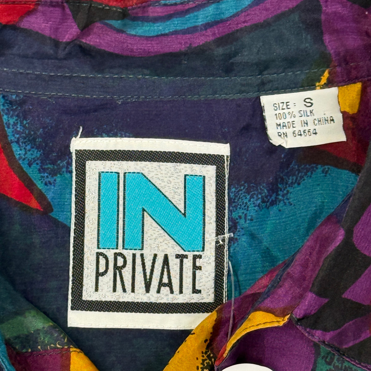 VTG In Private Geometric Art Silk Button Up M