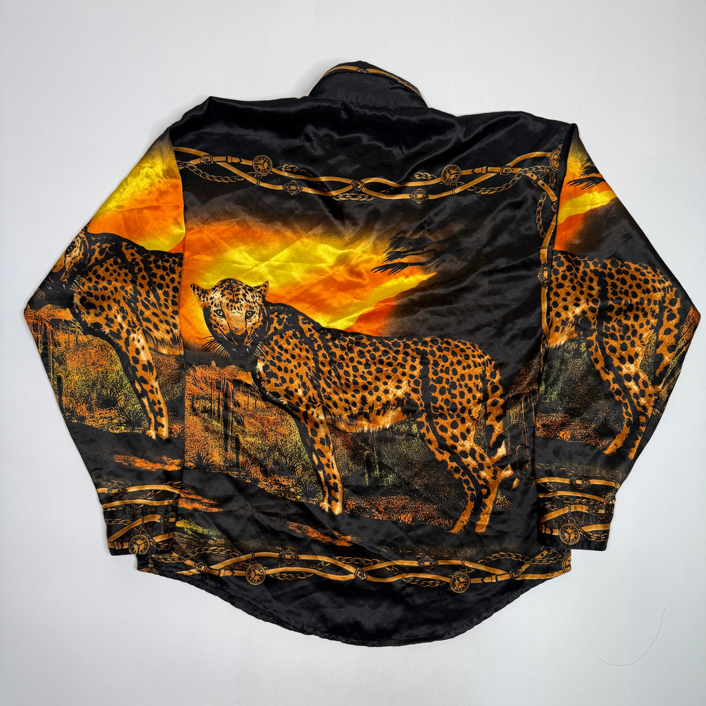 VTG Greymax Leopard Silk Button Up L