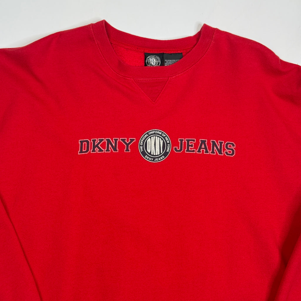 Y2K DKNY Jeans Spell Out Sweatshirt L Red