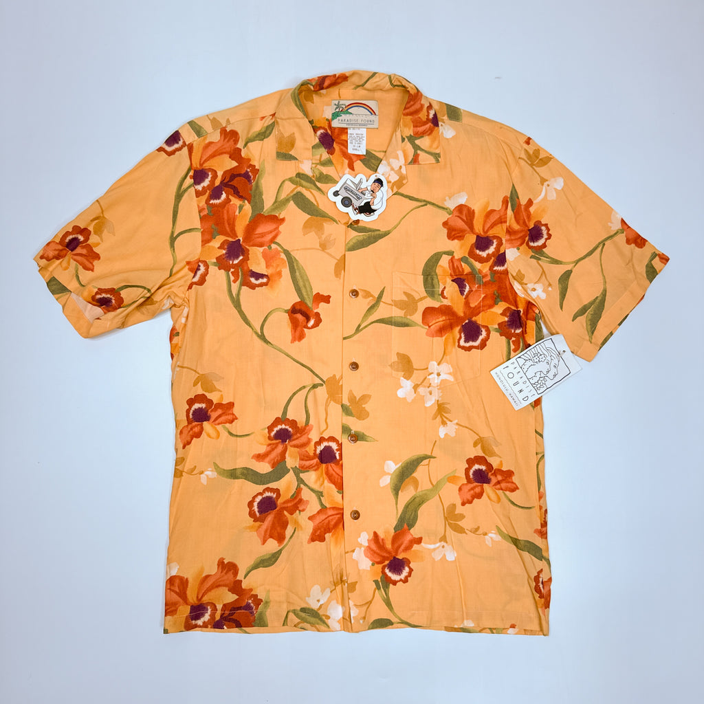 NWT VTG Paradise Found Cattleya Orchid Rayon Button Up S Peach