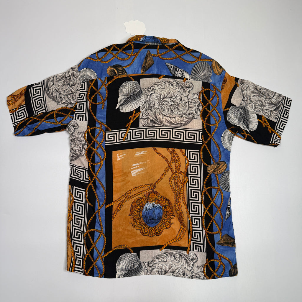 VTG Burma Bibas Baroque Greek Rayon Button Up L