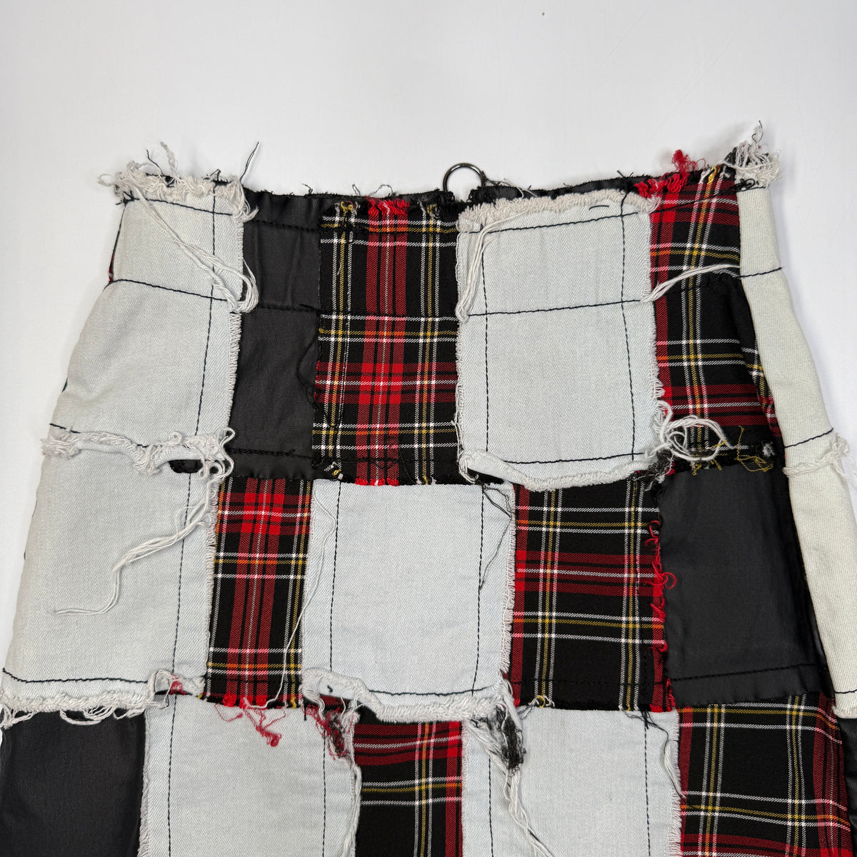 Custom Patchwork Plaid Denim Punk Mini Skirt 24"