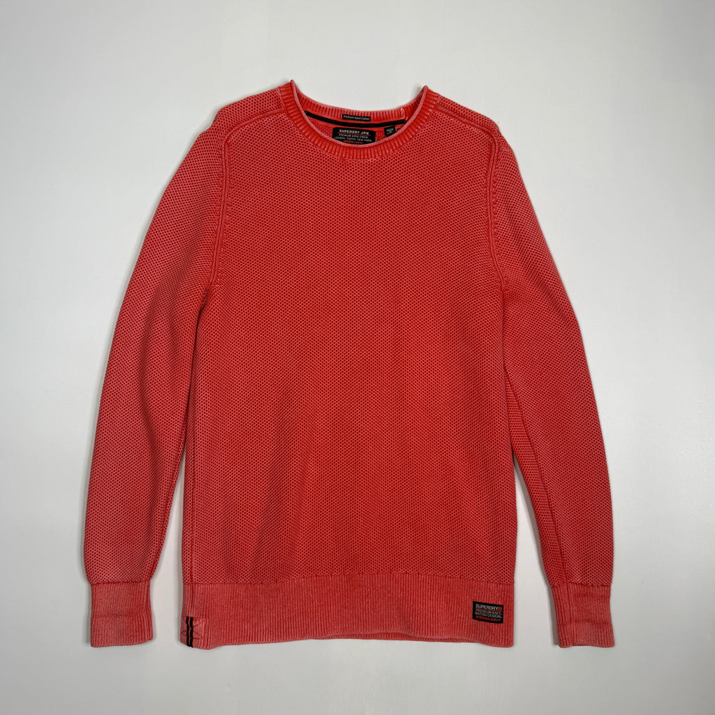 Super Dry Overdyed Knit Pullover Sweatshirt XL Red