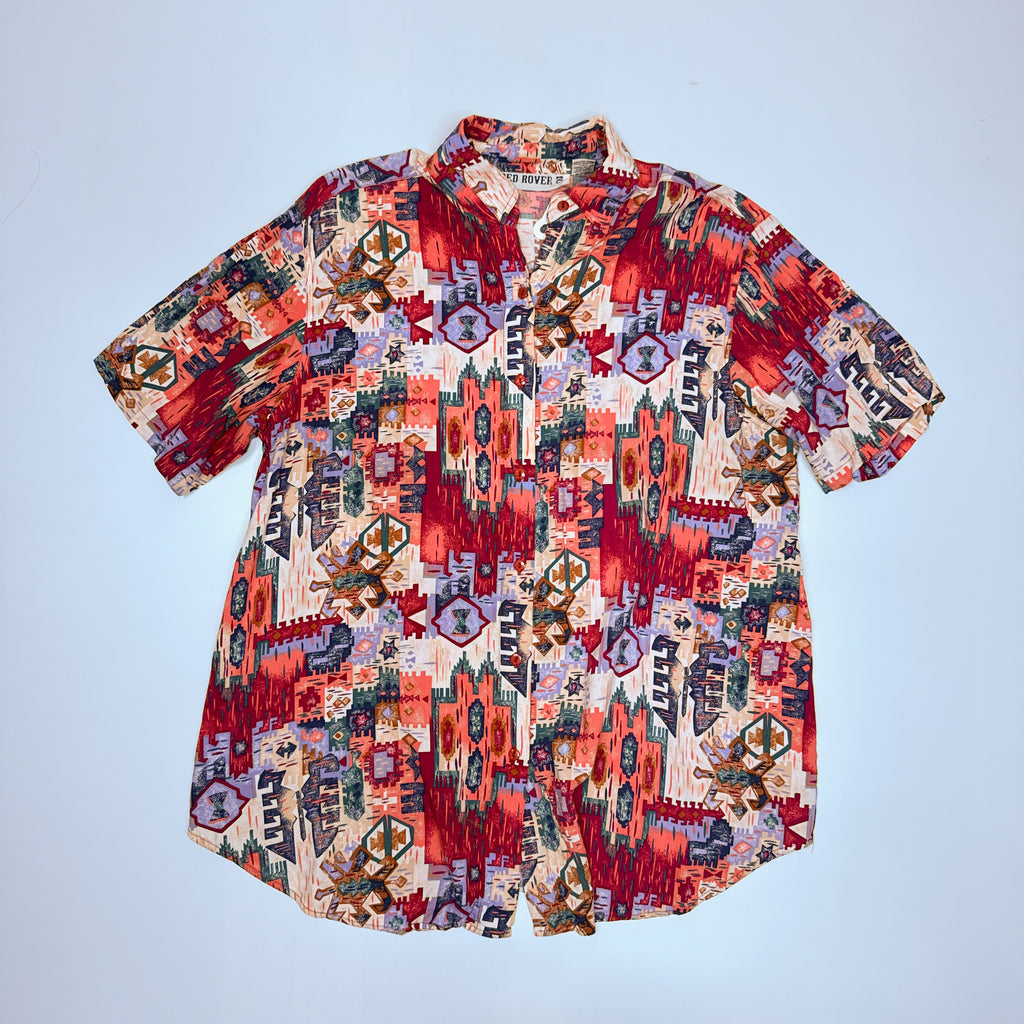 VTG Red Rover Native Rayon Button Up L
