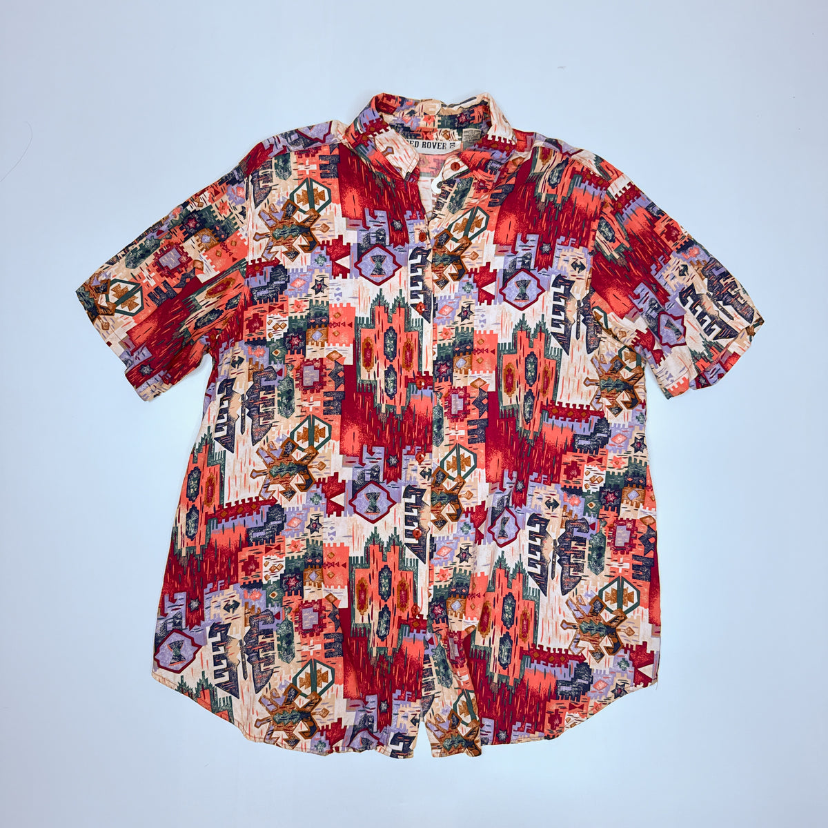 VTG Red Rover Native Rayon Button Up L