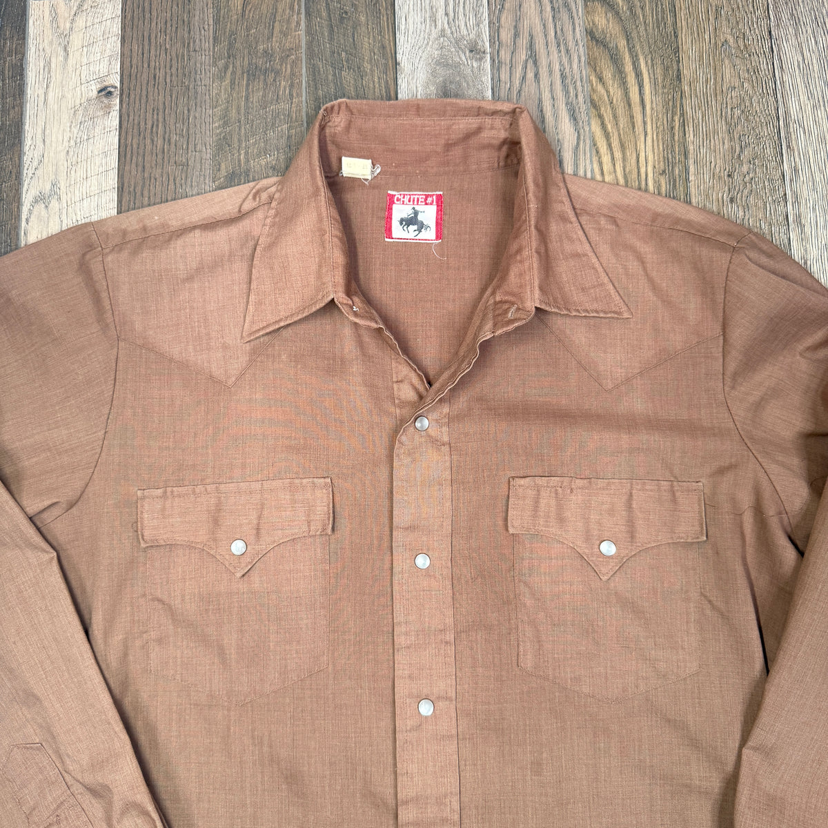 VTG Chute Western Pearl Snap Button Up M Brown