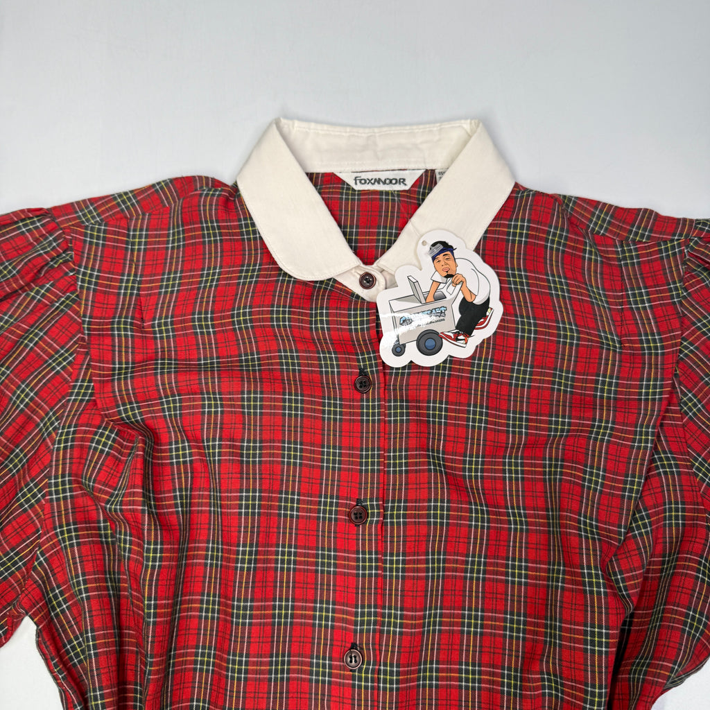 VTG Foxmoor Blouse Tartan Plaid Peter Pan Collar Puff Sleeve Blouse S