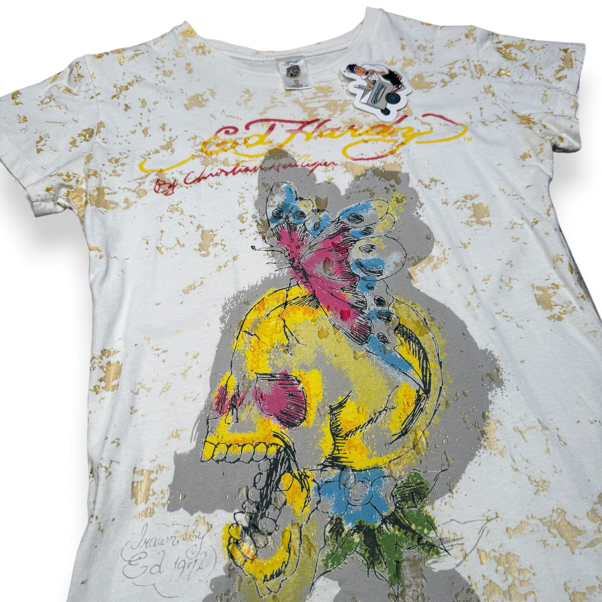 Y2k Ed Hardy Butterfly Skull T Shirt M