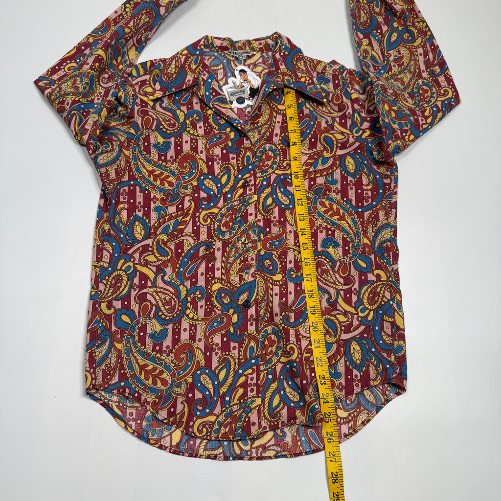VTG Durable Press Paisley Butterfly Collar L/S Button Up S