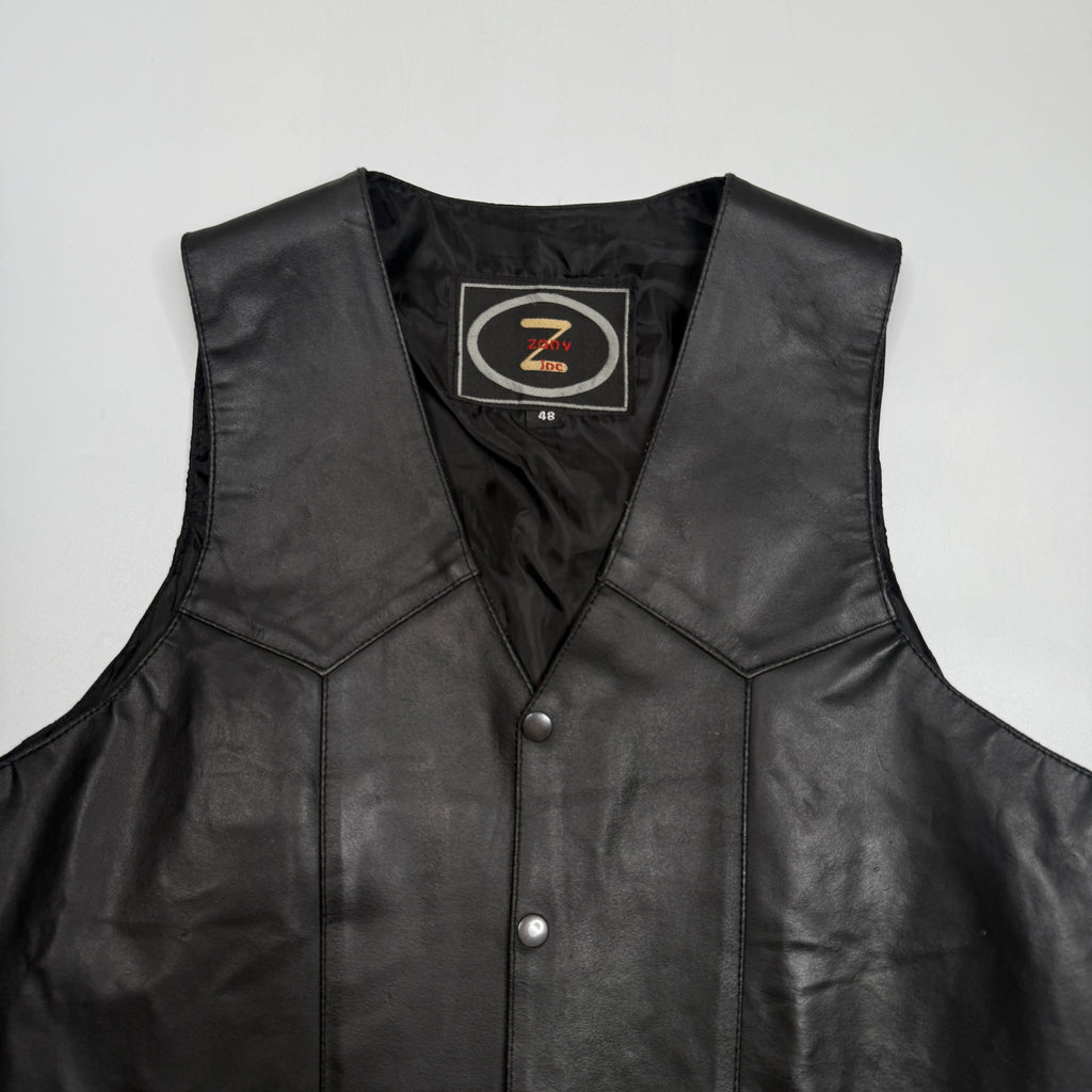 VTG Zony Inc Motorcycle Leather Vest XL Black