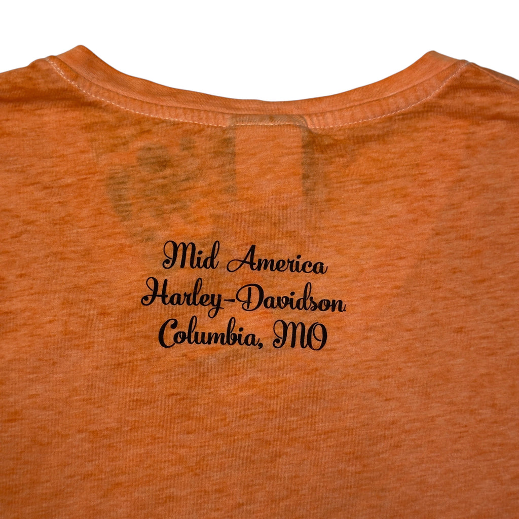 Y2K 2010 Harley Davidson V Neck Shine on T Shirt S Orange