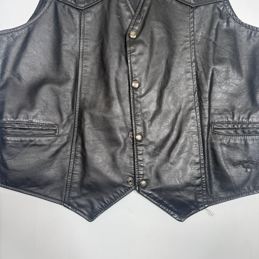 VTG Branded Garments Camel Leather Vest L Black