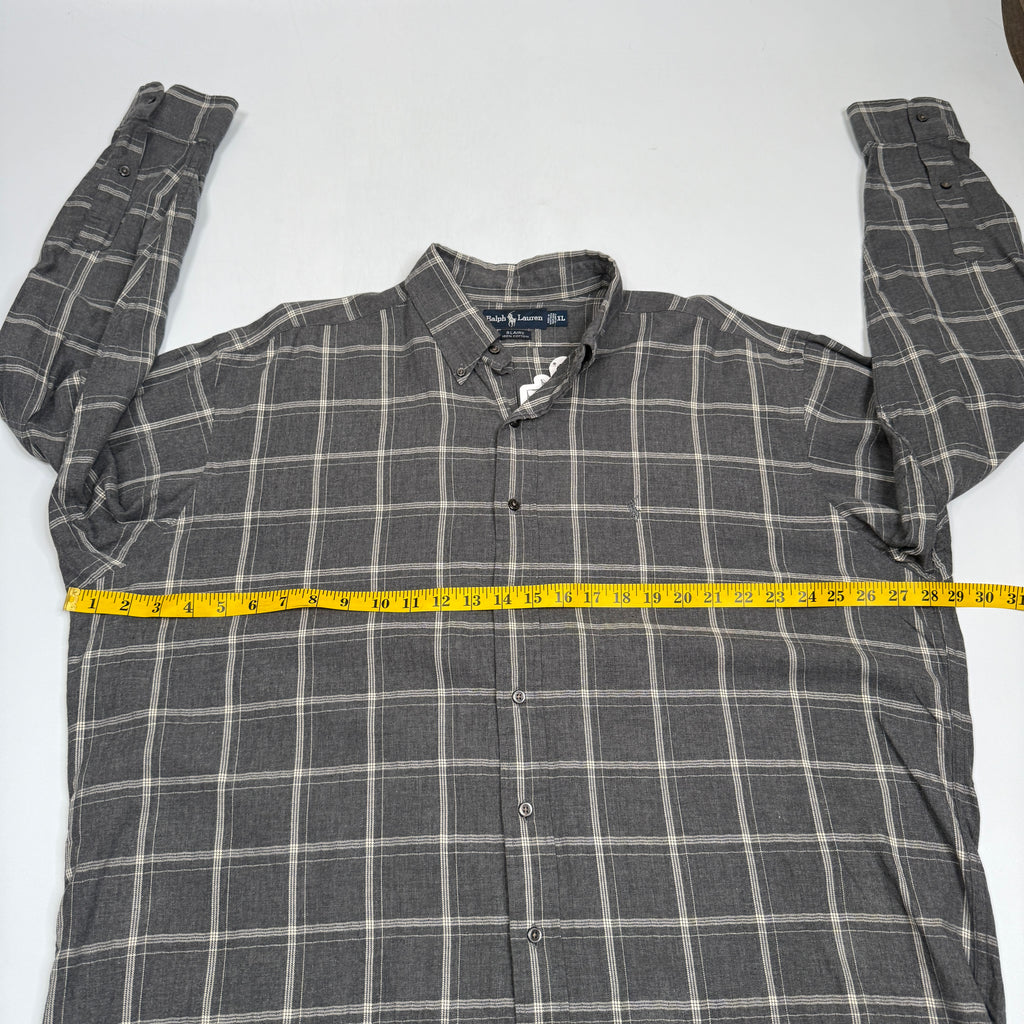 VTG Ralph Lauren Tattersall Check L/S Button Up XL Grey