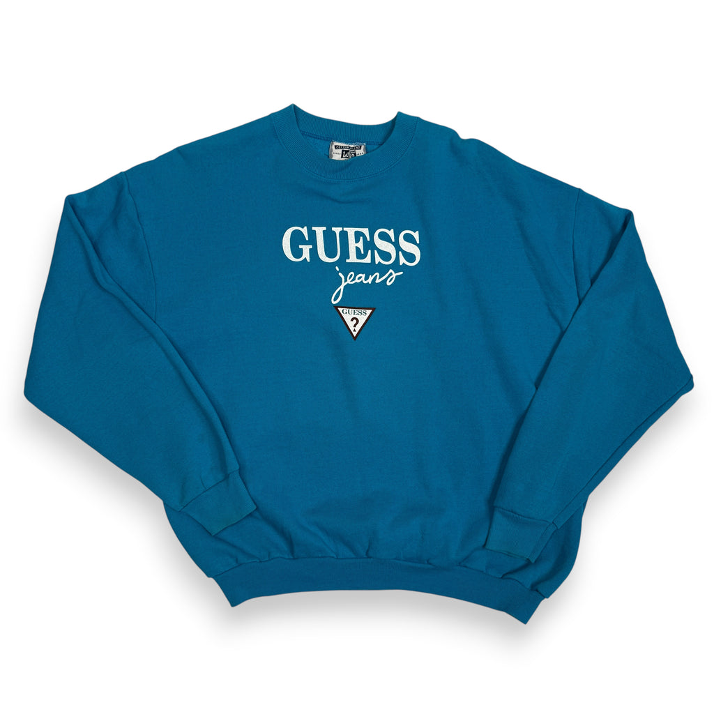 VTG Guess Jeans Spell Out Sweatshirt L/M Blue