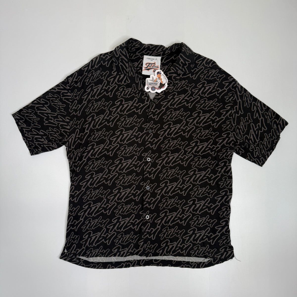 Fubi Forever 21 Script Rayon Button Up M