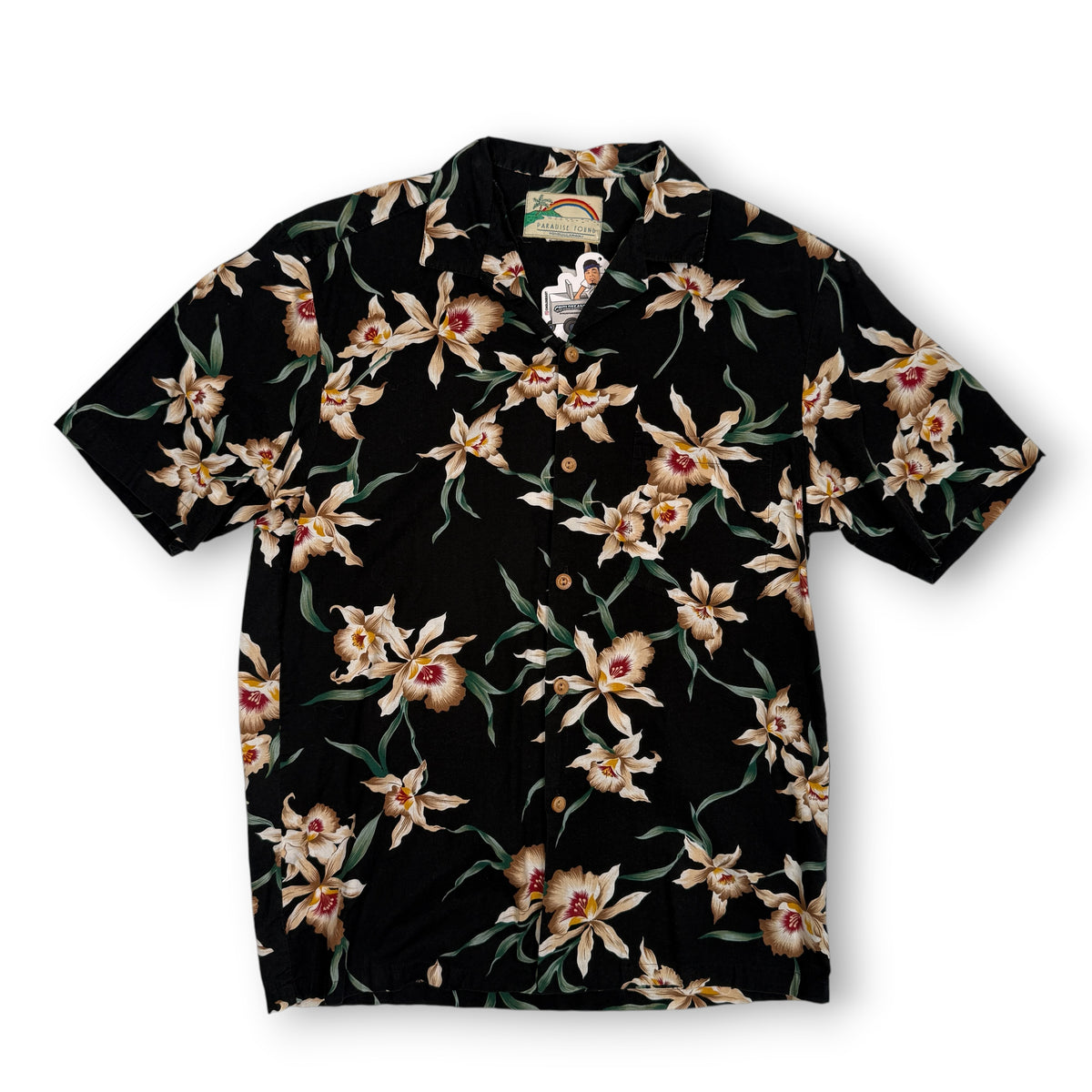 VTG Paradise Found Cattleya Orchid Hawaiian Button Up M