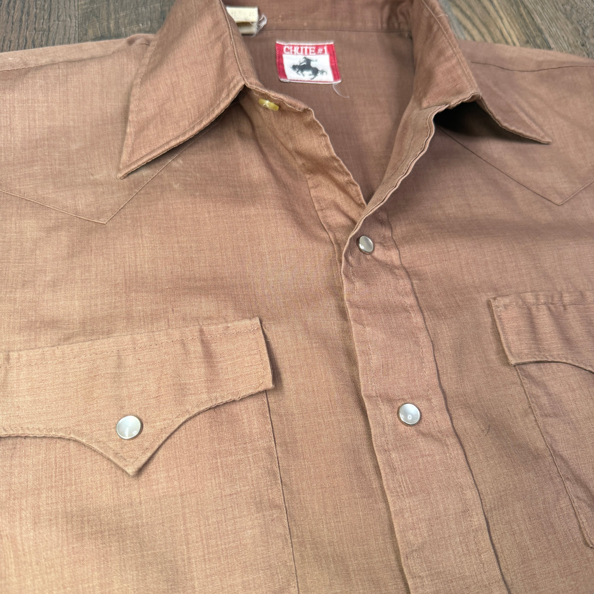 VTG Chute Western Pearl Snap Button Up M Brown