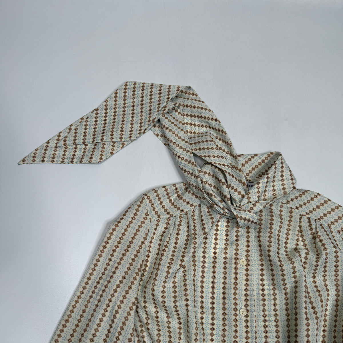 VTG Jo Matthews Floral Stripe Secretary Blouse Pussyow Secretary Blouse S/M Beige