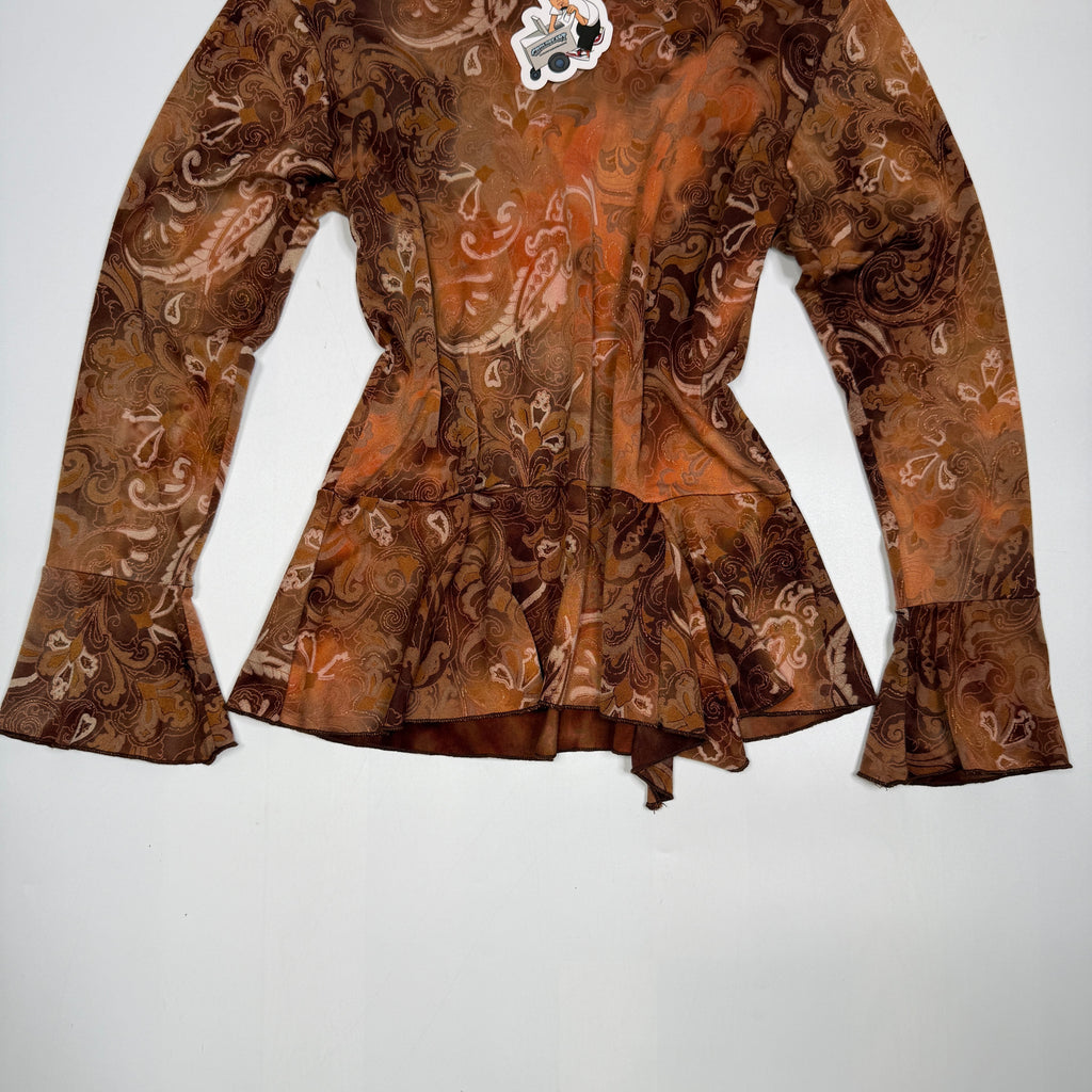 Y2K Rose Mary Made in Italy Paisley Peplum Bell Blouse M Brown