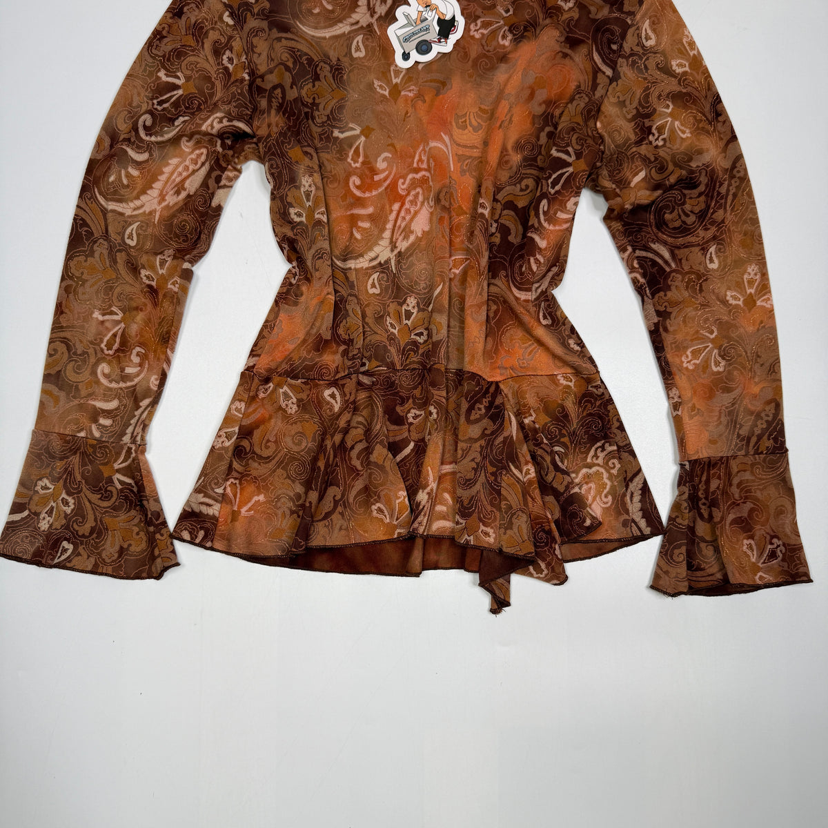 Y2K Rose Mary Made in Italy Paisley Peplum Bell Blouse M Brown