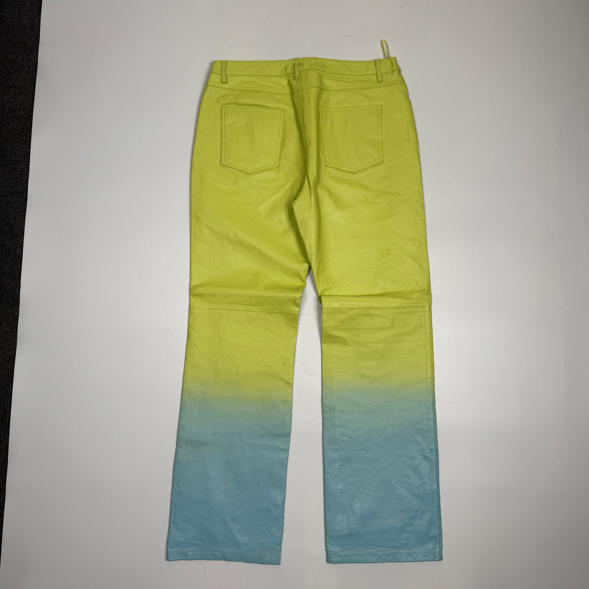 Y2K Metrostyle Leather Pantsuit Set Ombre Blazer Flare Pants L Green Blue