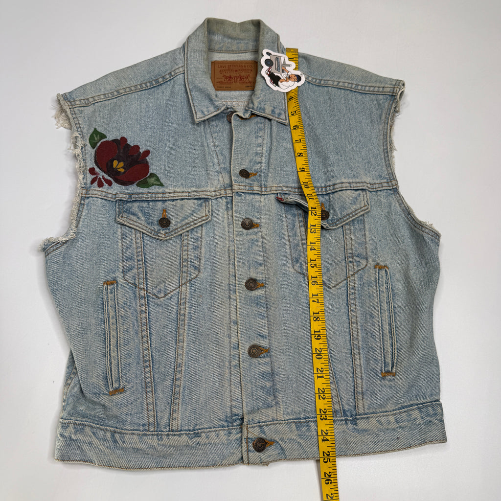 VTG Levis Cut Off Floral Hand Painted Denim Vest S/M
